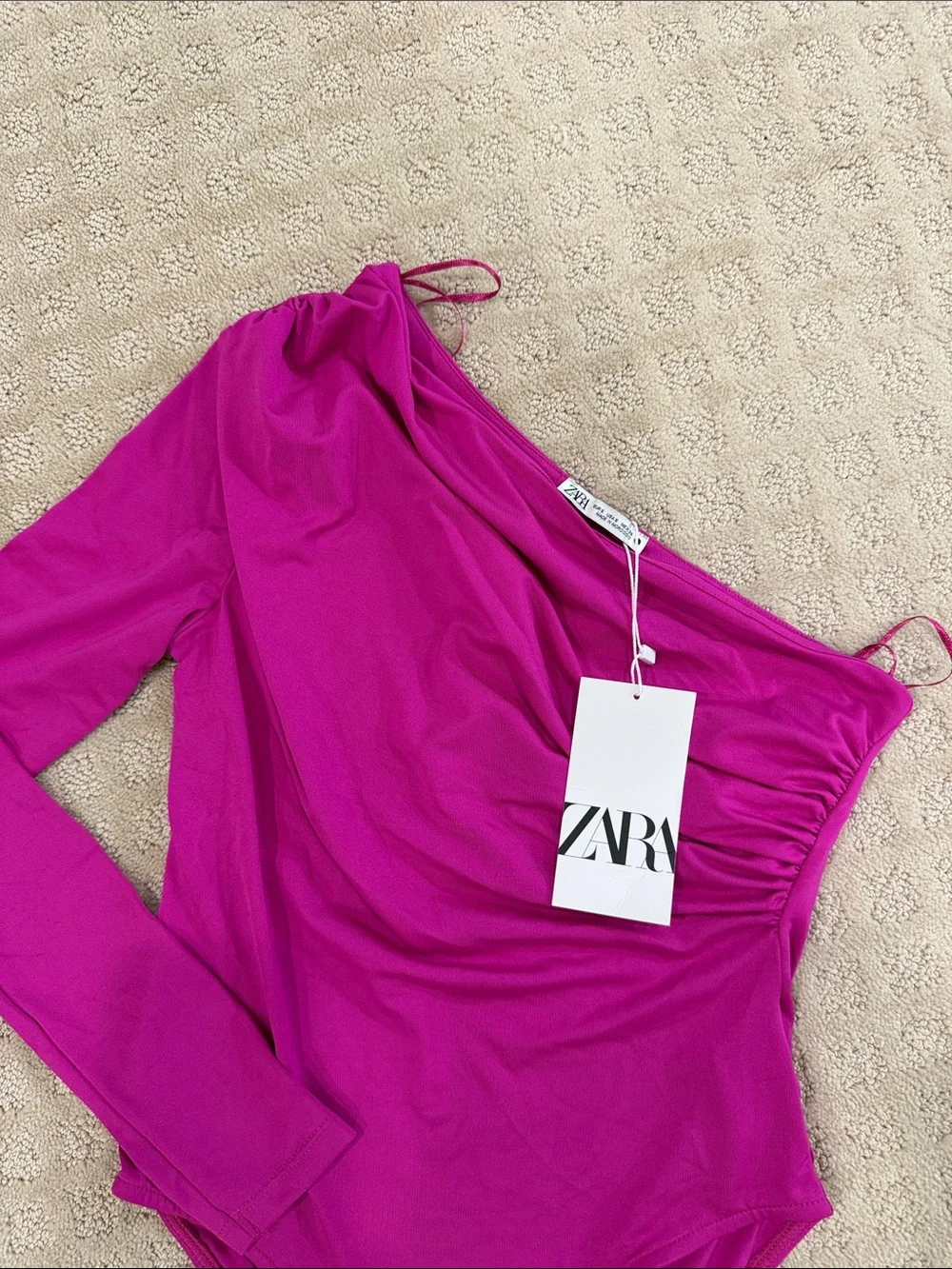 ZARA Fuchsia One-Shoulder Long-Sleeve Bodysuit